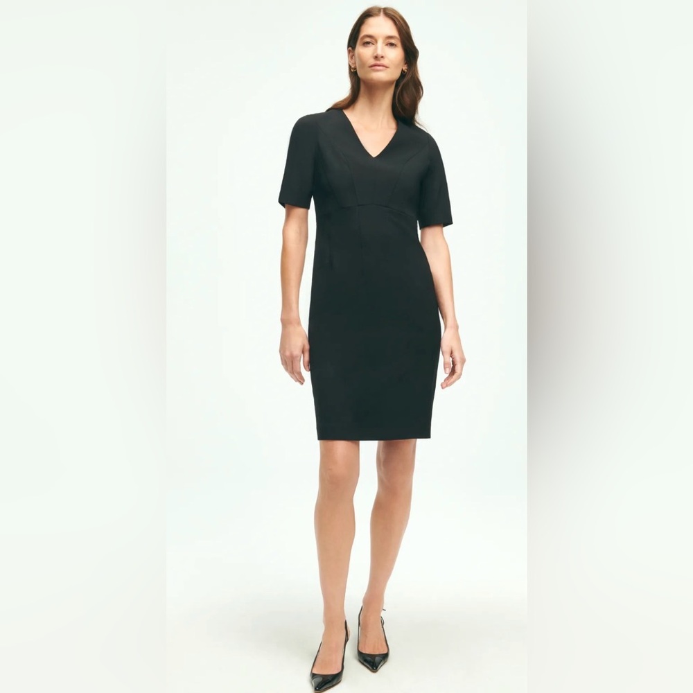 Brooks Brothers Stretch Wool V-Neck Sheath Dress
